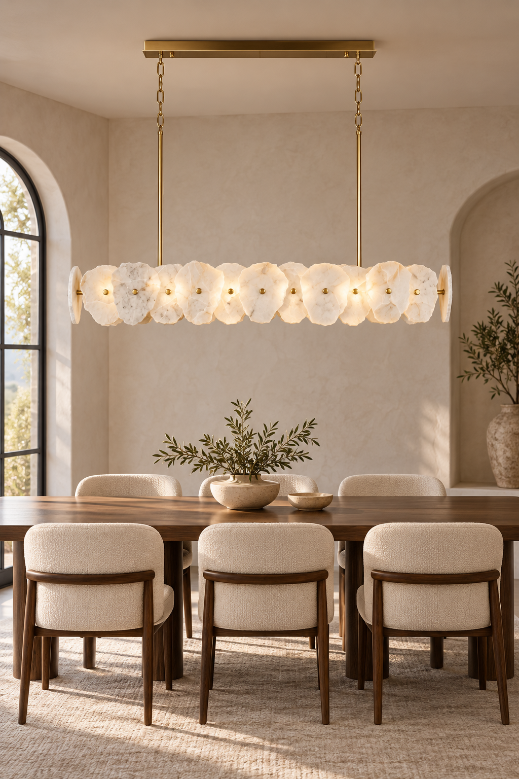 Aurelia Linear Muğla marble chandelier in a dining room