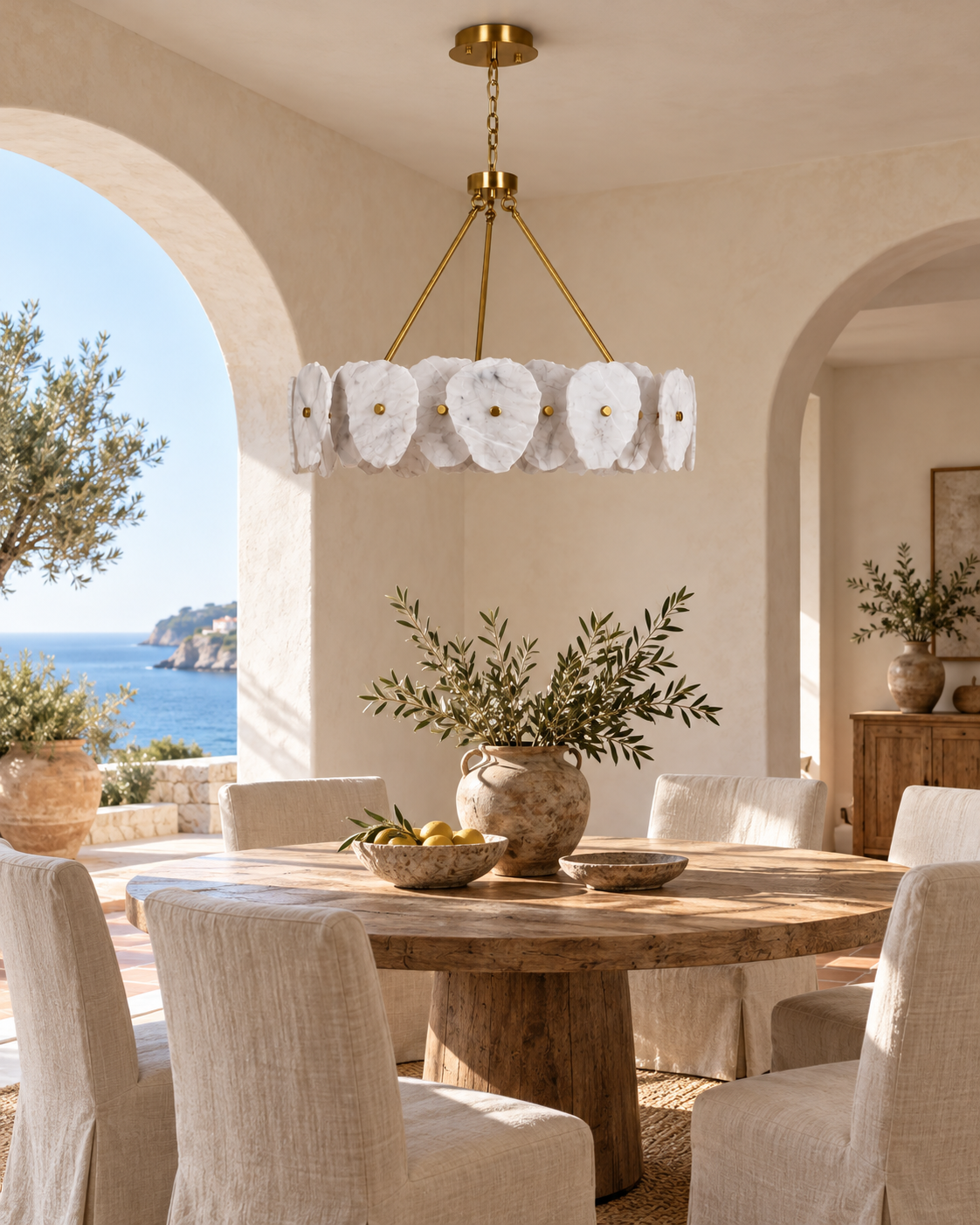 Aurelia Muğla marble chandelier — Mediterranean home, light off