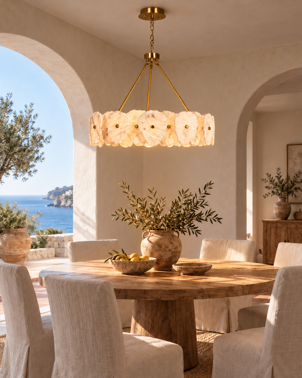 Aurelia Muğla marble chandelier — Mediterranean home, light on