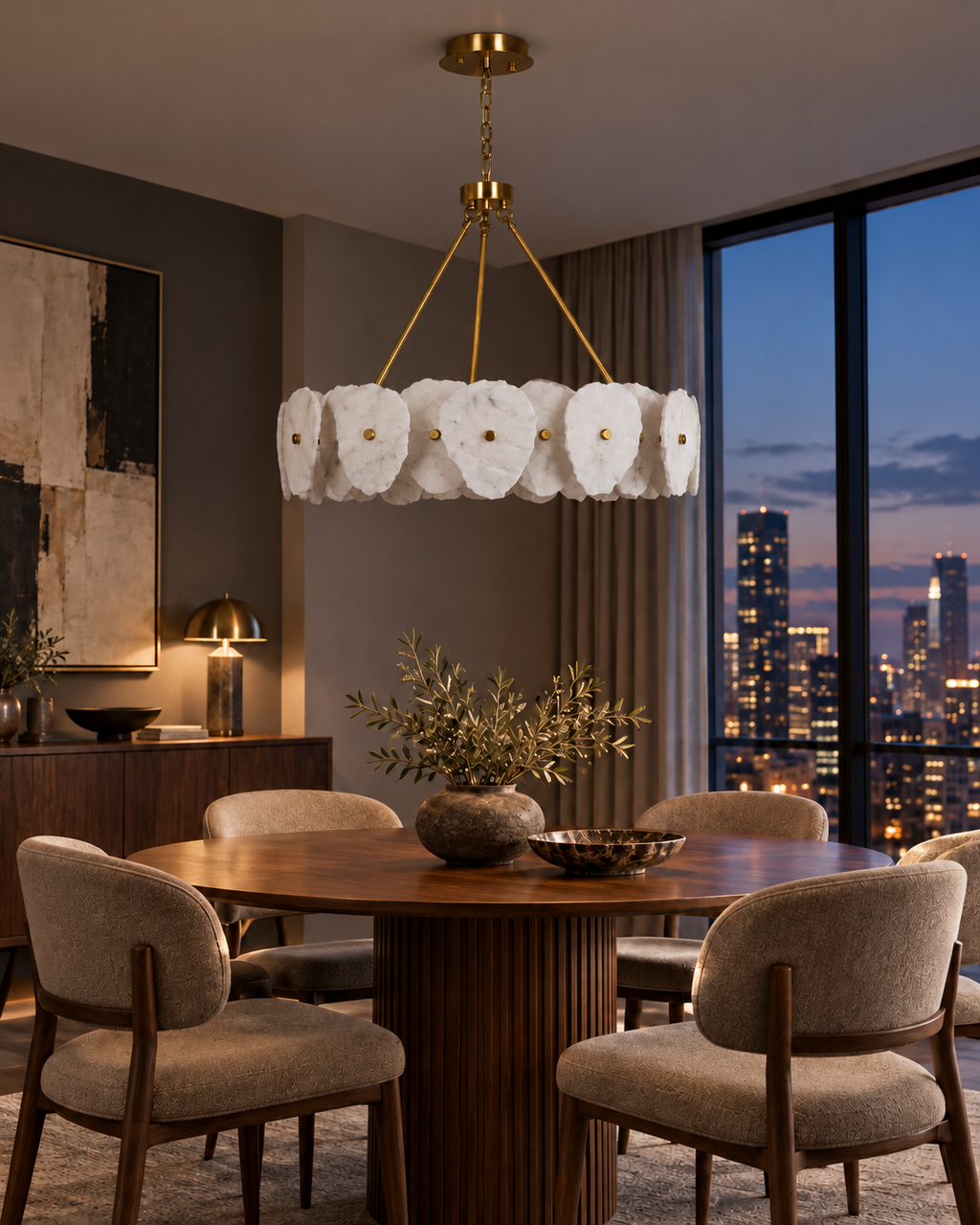 Aurelia Muğla marble chandelier — city apartment, light off