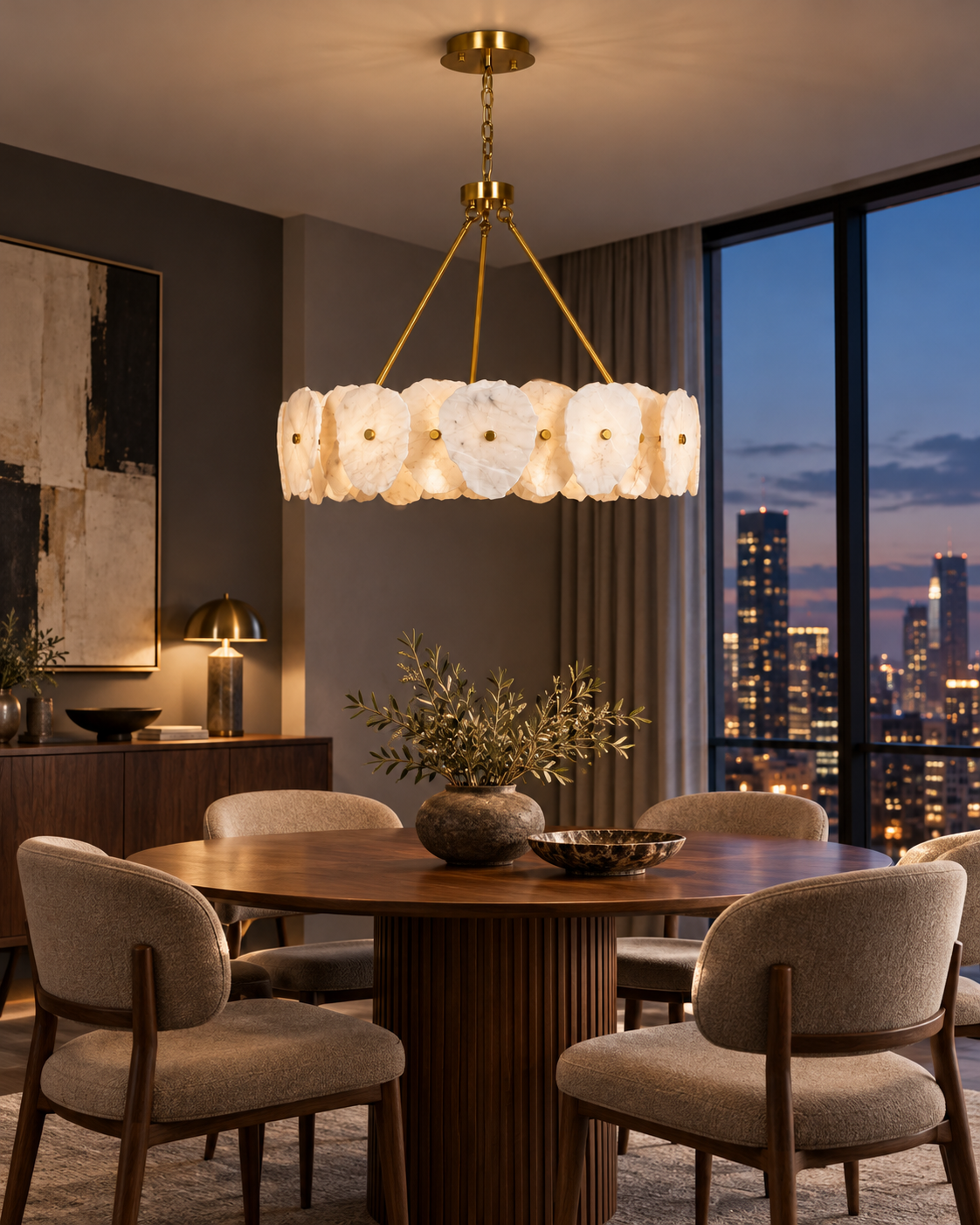 Aurelia Muğla marble chandelier — city apartment, light on