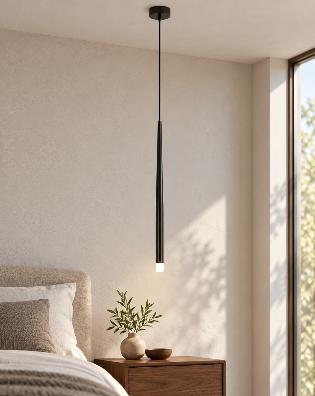 Flare single metal pendant with opaque plexiglass light tip