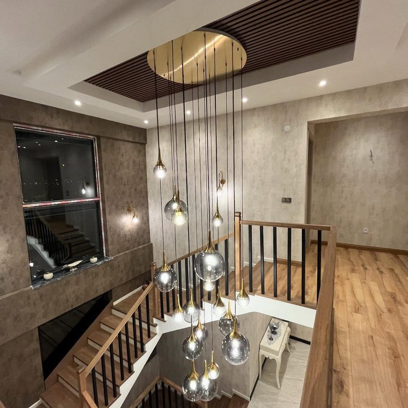 Blown Glass Pendant Chandelier: Modern Honey & Smoke Glass Lighting