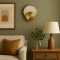 Alabaster Wall Sconce with Brass Details – Round Modern Minimalist Wall Light Fixture , Marble Wall Lamp