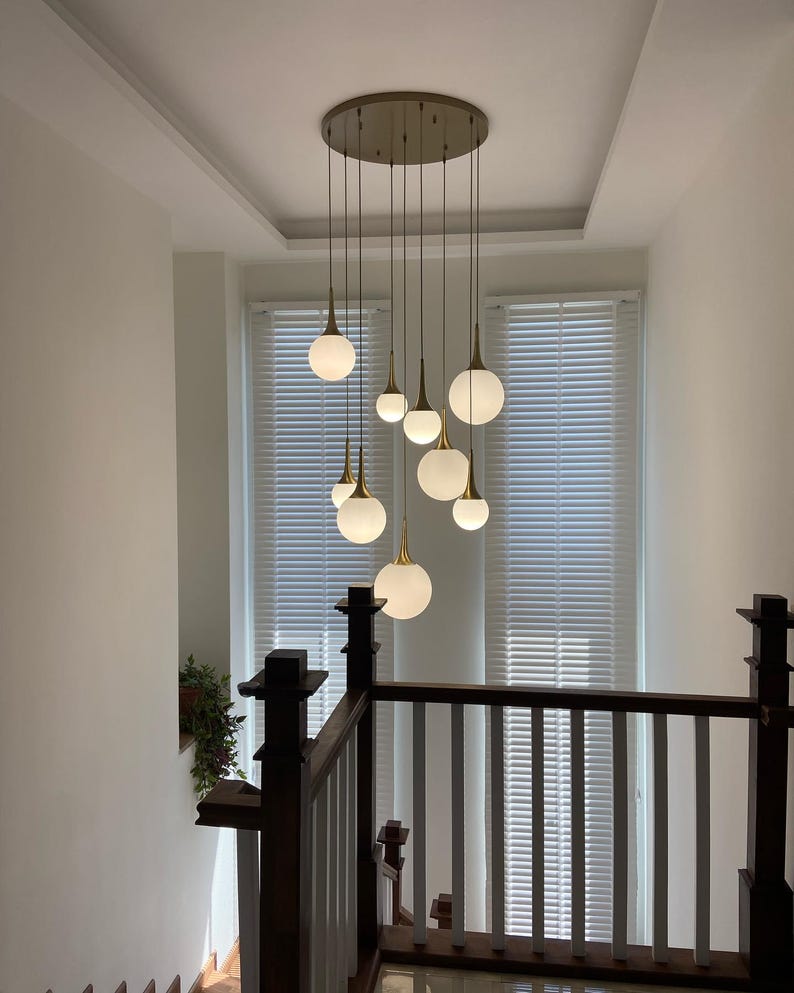 Milky Glass Pendant Chandelier Art Deco Lights – Customizable Lighting Fixture for Staircases, Foyers,Modern light-lampss