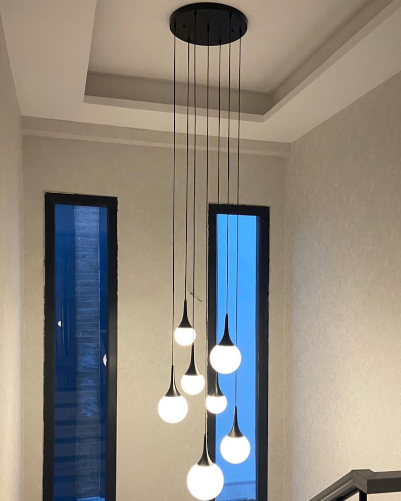 Milky Glass Pendant Chandelier Art Deco Lights – Customizable Lighting Fixture for Staircases, Foyers,Modern light-lampss