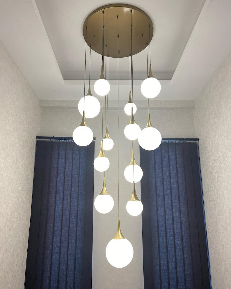 Milky Glass Pendant Chandelier Art Deco Lights – Customizable Lighting Fixture for Staircases, Foyers,Modern light-lampss