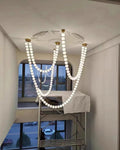Pearl Necklace Pendant Light, Modern Brass Milky Glass Pendant Chandelier Shaped Lights – Customizable Light-Free Form light-lamps