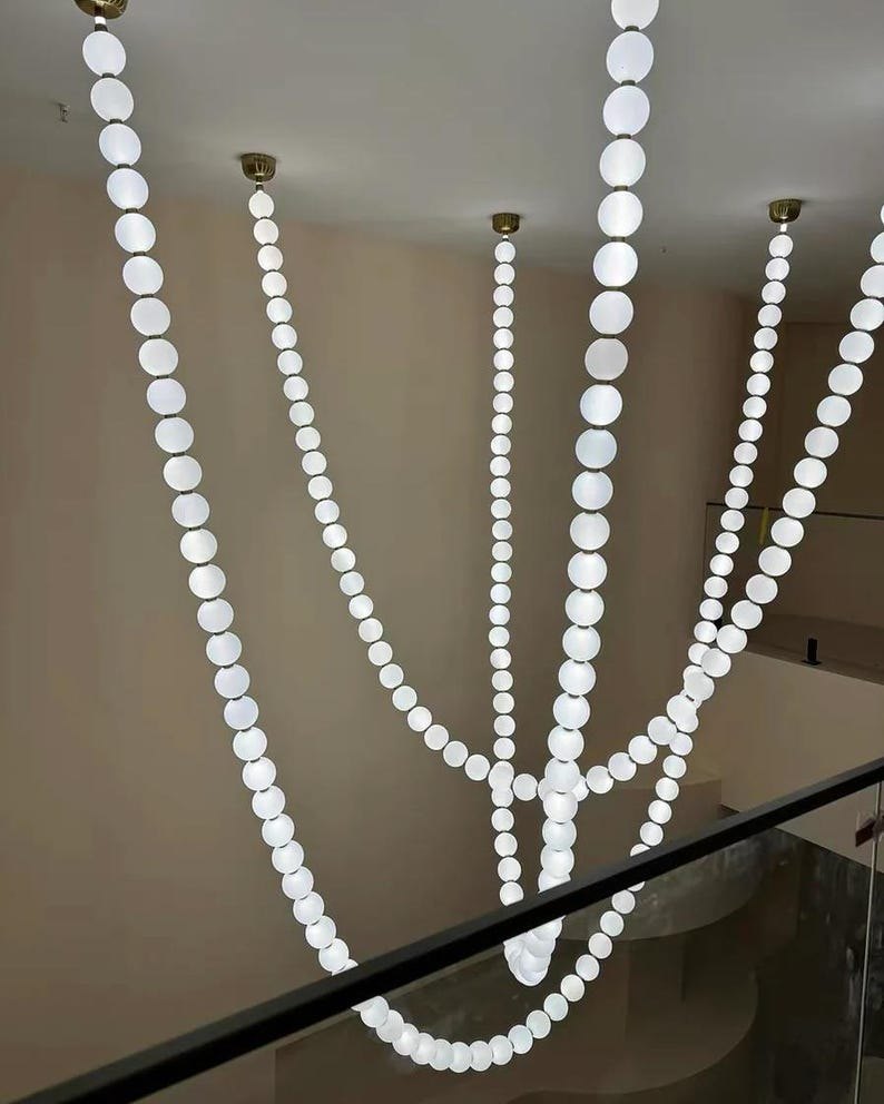 Pearl Necklace Pendant Light, Modern Brass Milky Glass Pendant Chandelier Shaped Lights – Customizable Light-Free Form light-lamps