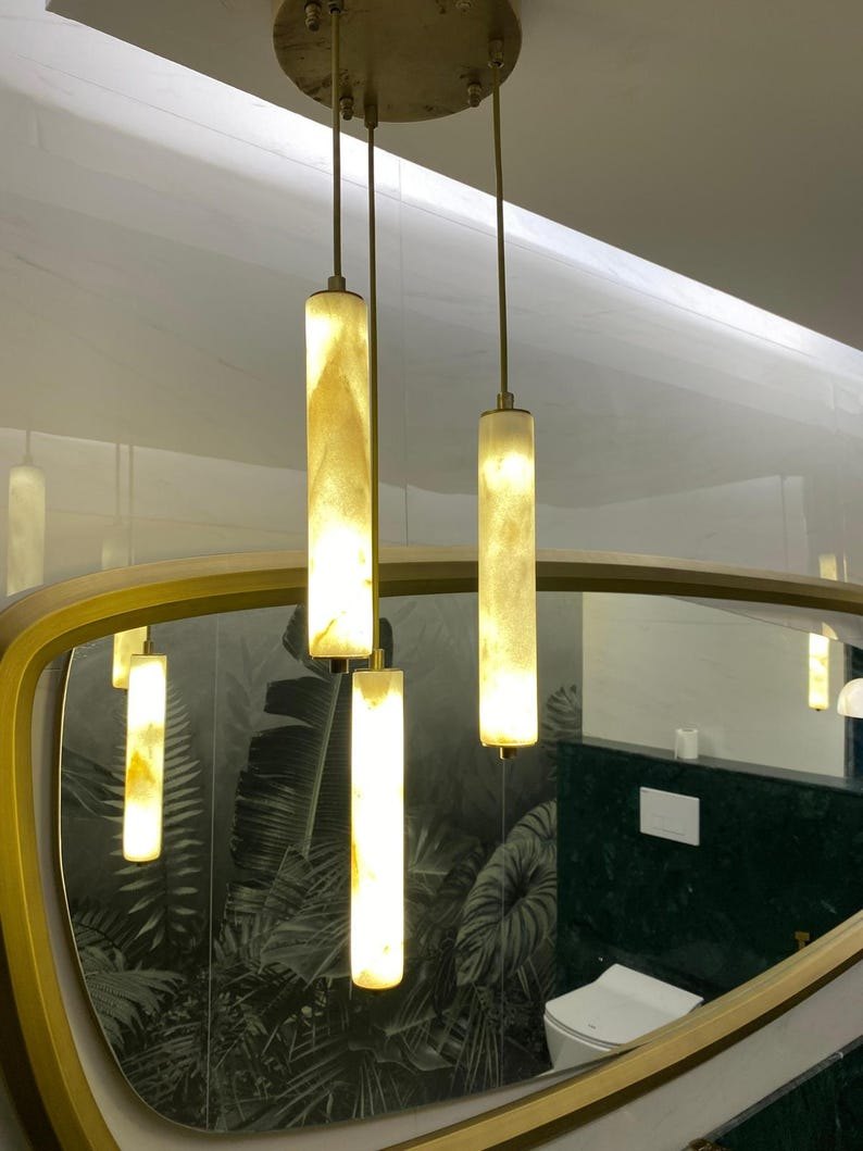 Art deco Long Marble Pendant Light - Nature-Inspired Design light, Brass Pendant lamp, Marble Chandelier,Modern Pendant Light,Art deco lamps