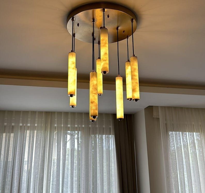 Art deco Long Marble Pendant Light - Nature-Inspired Design light, Brass Pendant lamp, Marble Chandelier,Modern Pendant Light,Art deco lamps