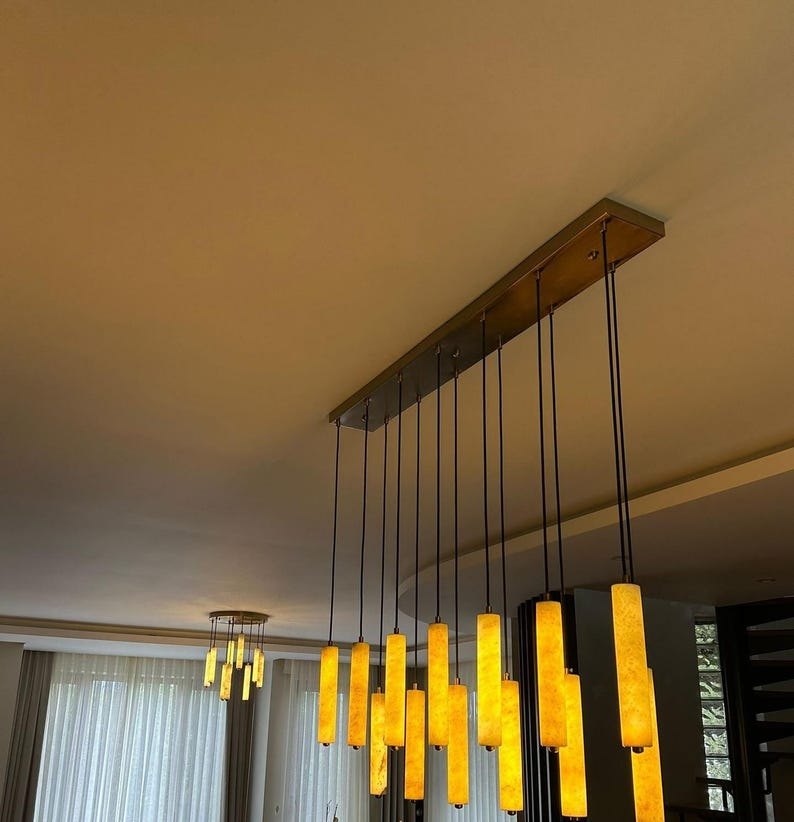 Art deco Long Marble Pendant Light - Nature-Inspired Design light, Brass Pendant lamp, Marble Chandelier,Modern Pendant Light,Art deco lamps