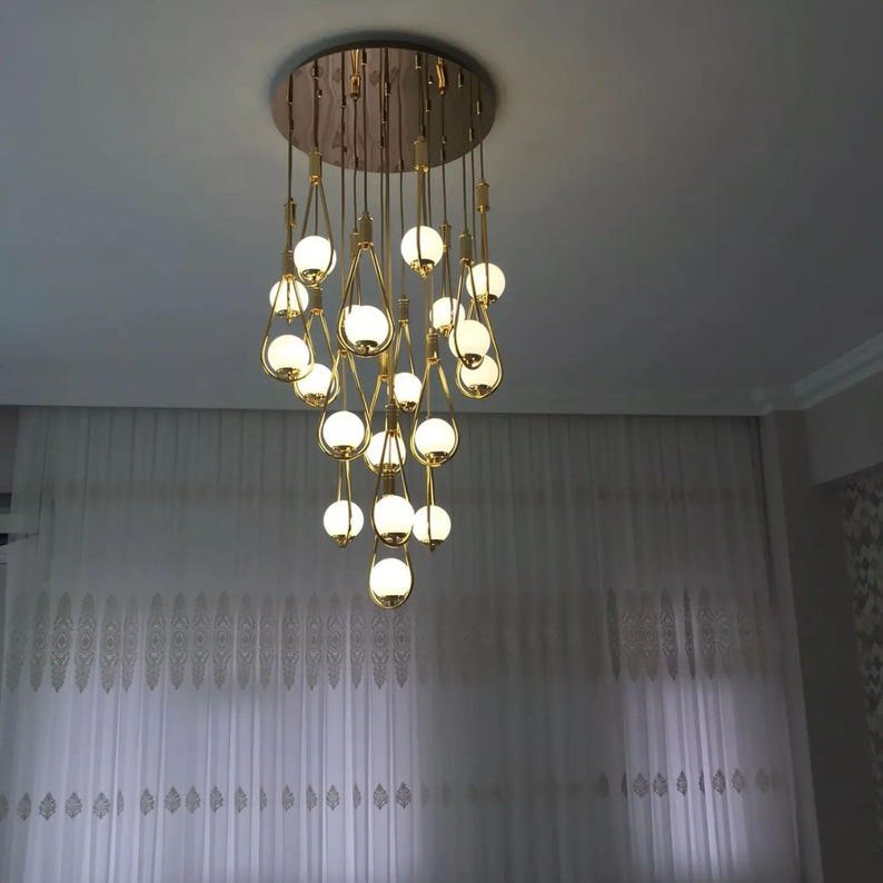Milky Glass Pendant Chandelier Art Deco Lights – Customizable Lighting Fixture for Staircases, Foyers,Modern light-lamps