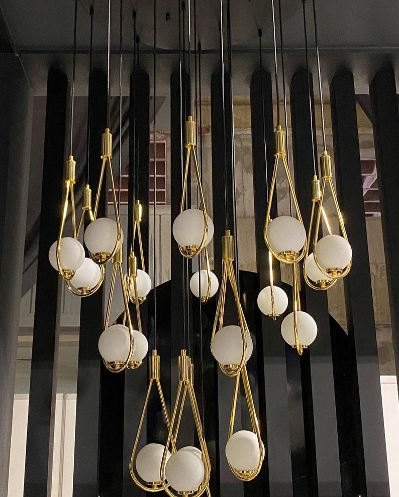 Milky Glass Pendant Chandelier Art Deco Lights – Customizable Lighting Fixture for Staircases, Foyers,Modern light-lamps