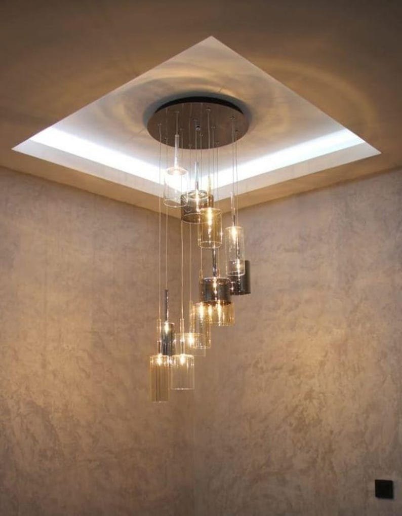Modern Blown Glass Pendant Light – Customizable Chandelier with Blown Glass Light - Minimalist Lighting,Honey and smoked glass