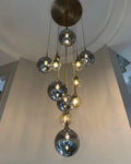 Modern Pendant Lighting- Blown Glass Pendant Chandelier - Customizable in Black Chrome and Brass Finish, Honey and Smoke Glass Options, lamp