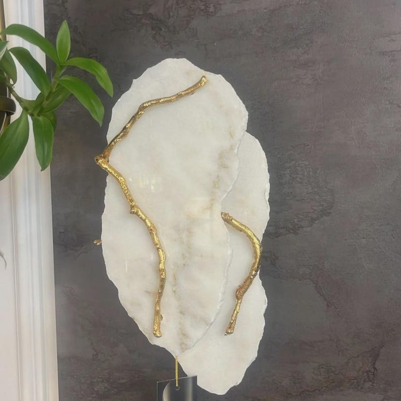 Marble Wall Sconce with Serip Brass Details – Marble Modern Minimalist Wall Light Fixture , Marble Wall Lamp