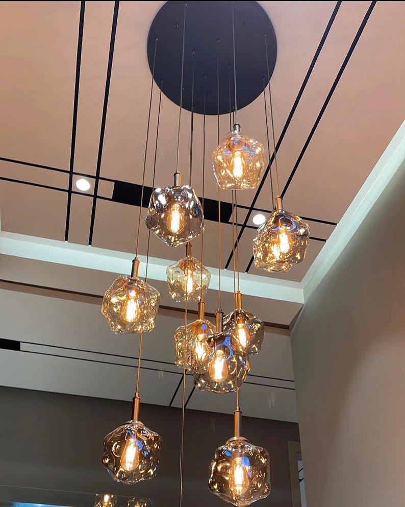 Trapezoidal glass Pendant Light-Modern Pendant Light- Blown Glass Pendant Chandelier -Customizable color Finish, lamps , Amorpheus