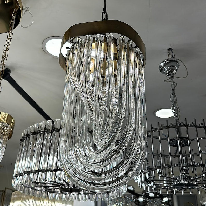 Venezia Crystal Chandelier | Murano Art Deco Lighting | Gold, Silver, Brass | Staircase, Dining Light, Crystal Foyer Chandelier