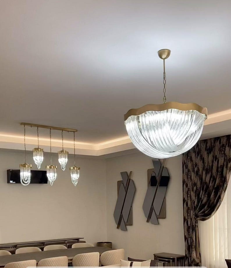 Venezia Crystal Chandelier | Murano Art Deco Lighting | Gold, Silver, Brass | Staircase, Dining Light, Crystal Foyer Chandelier