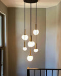 Modern Milky Glass Brass Pendant Chandelier with Amorphous Egg-Shaped Lights – Customizable Lighting Fixture for Staircases, Foyers,-lamps