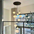 Modern Milky Glass Brass Pendant Chandelier with Amorphous Egg-Shaped Lights – Customizable Lighting Fixture for Staircases, Foyers,-lamps