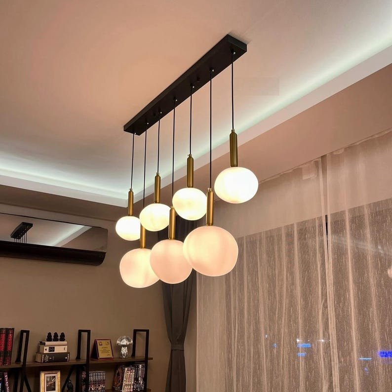 Modern Milky Glass Brass Pendant Chandelier with Amorphous Egg-Shaped Lights – Customizable Lighting Fixture for Staircases, Foyers,-lamps