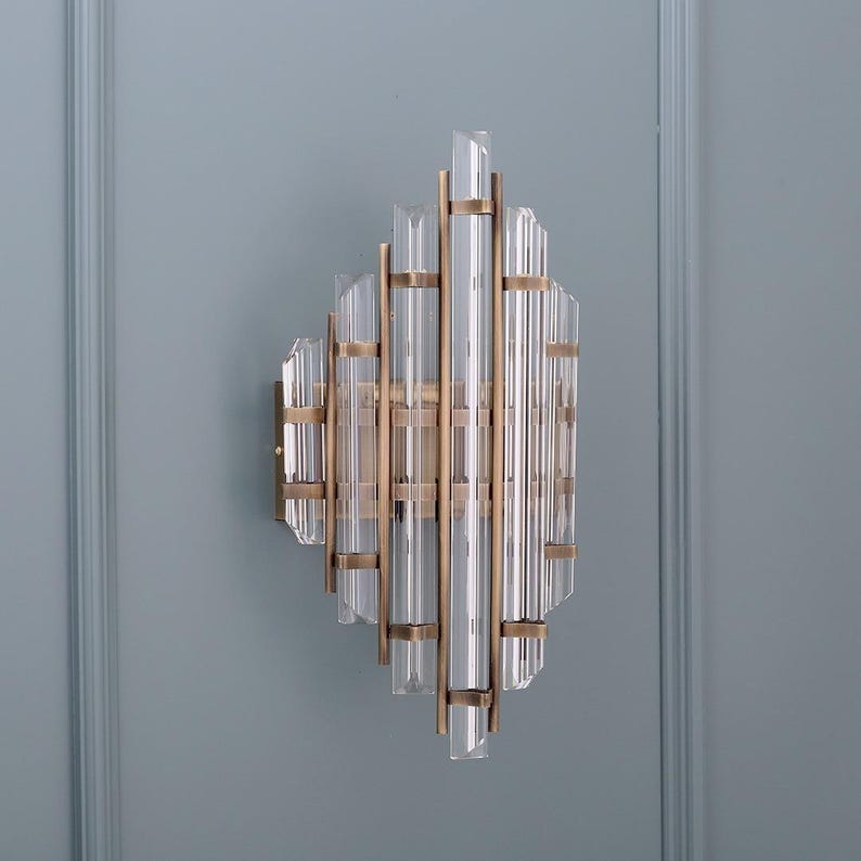 Handmade Brass Crystal Wall Sconce: Art Deco Wall & Ceiling Lamp