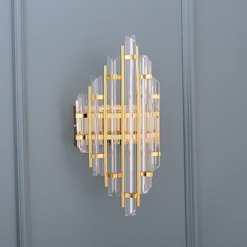 Handmade Brass Crystal Wall Sconce: Art Deco Wall & Ceiling Lamp
