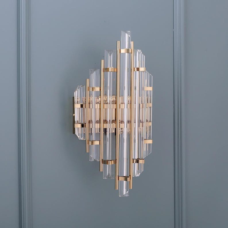 Handmade Brass Crystal Wall Sconce: Art Deco Wall & Ceiling Lamp