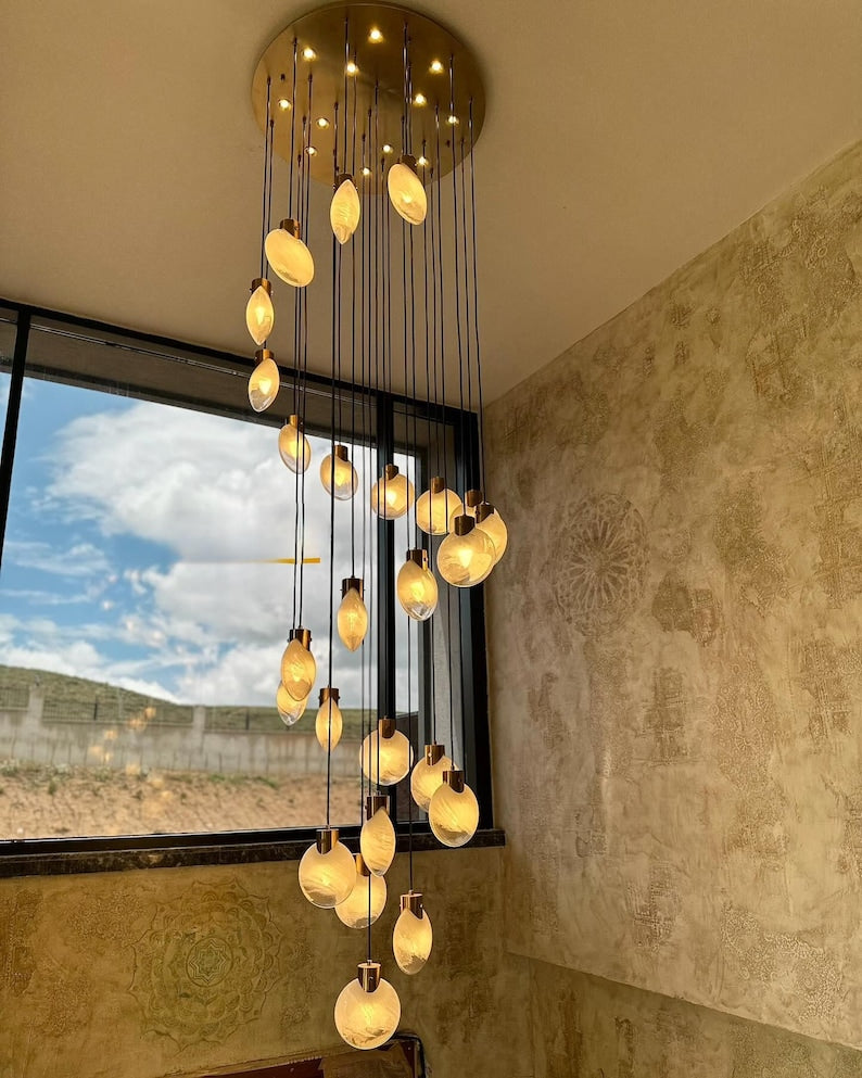 Mussel Modern blown Glass Pendant Light – Multi Light Cluster Ceiling Fixture , foyers , staircase chandelier
