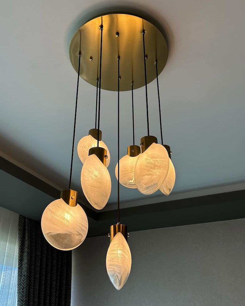 Mussel Modern blown Glass Pendant Light – Multi Light Cluster Ceiling Fixture , foyers , staircase chandelier