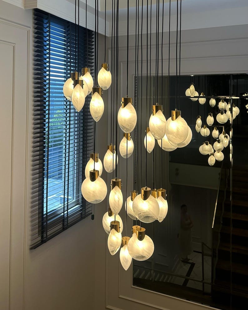 Mussel Modern blown Glass Pendant Light – Multi Light Cluster Ceiling Fixture , foyers , staircase chandelier
