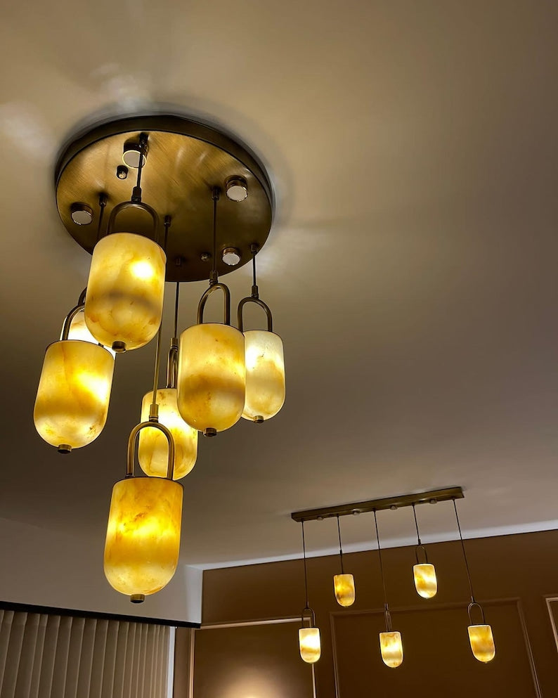 Handcrafted Marble Pendant Light - Brass Pendant lamp, Marble Chandelier, Modern Pendant Light,Art deco lamp
