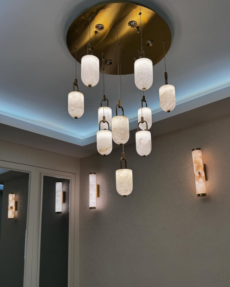 Handcrafted Marble Pendant Light - Brass Pendant lamp, Marble Chandelier, Modern Pendant Light,Art deco lamp