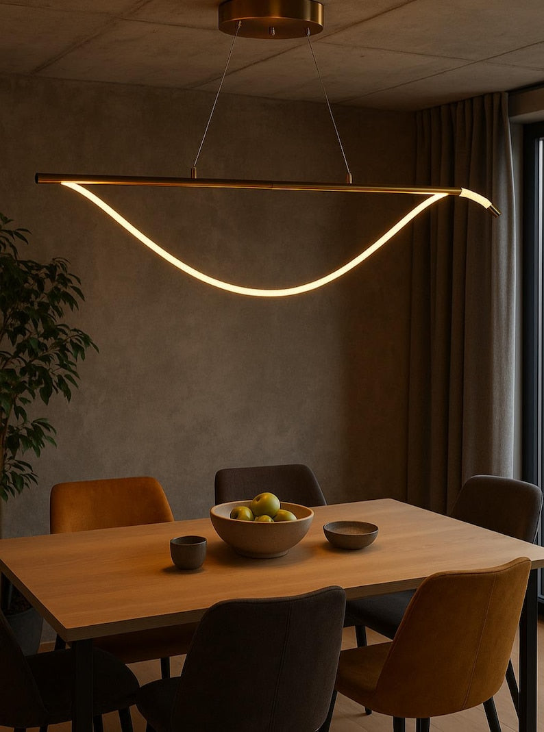 SEAHORSE Free Form LED Pendant Light | Wave Linear Modern Ceiling Lamp | Custom Length Dining Room or Office Lighting