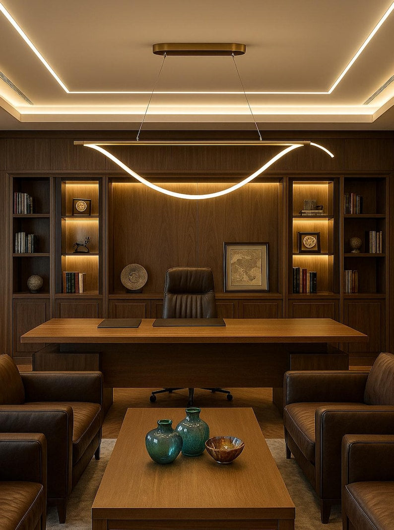 SEAHORSE Free Form LED Pendant Light | Wave Linear Modern Ceiling Lamp | Custom Length Dining Room or Office Lighting