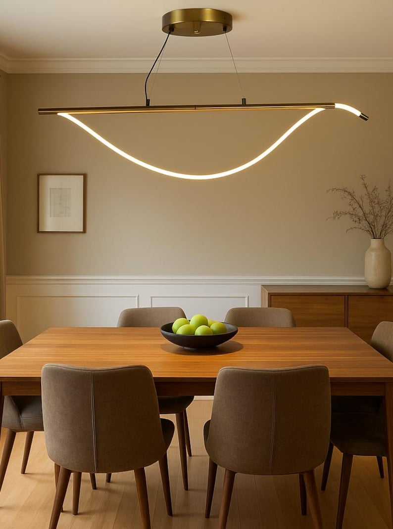 SEAHORSE Free Form LED Pendant Light | Wave Linear Modern Ceiling Lamp | Custom Length Dining Room or Office Lighting
