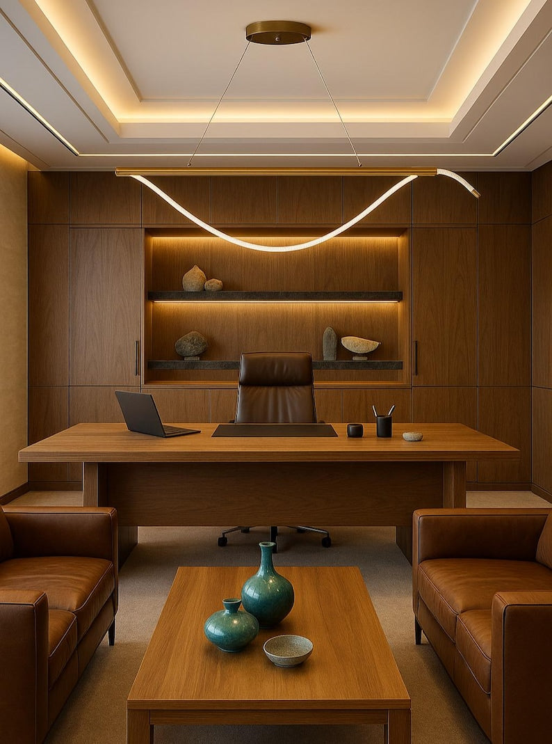 SEAHORSE Free Form LED Pendant Light | Wave Linear Modern Ceiling Lamp | Custom Length Dining Room or Office Lighting