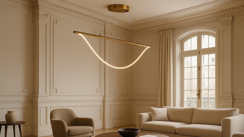 SMILE Free Form LED Pendant Light | Curved Modern Linear Ceiling Lamp | Custom Length Lighting for Living Room or Office