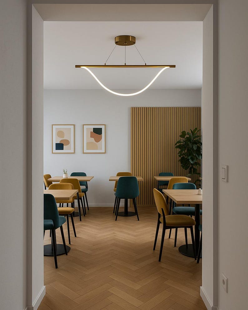 SMILE Free Form LED Pendant Light | Curved Modern Linear Ceiling Lamp | Custom Length Lighting for Living Room or Office