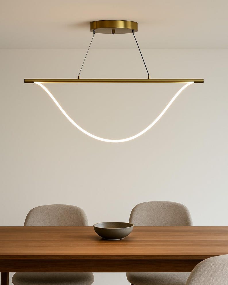 SMILE Free Form LED Pendant Light | Curved Modern Linear Ceiling Lamp | Custom Length Lighting for Living Room or Office