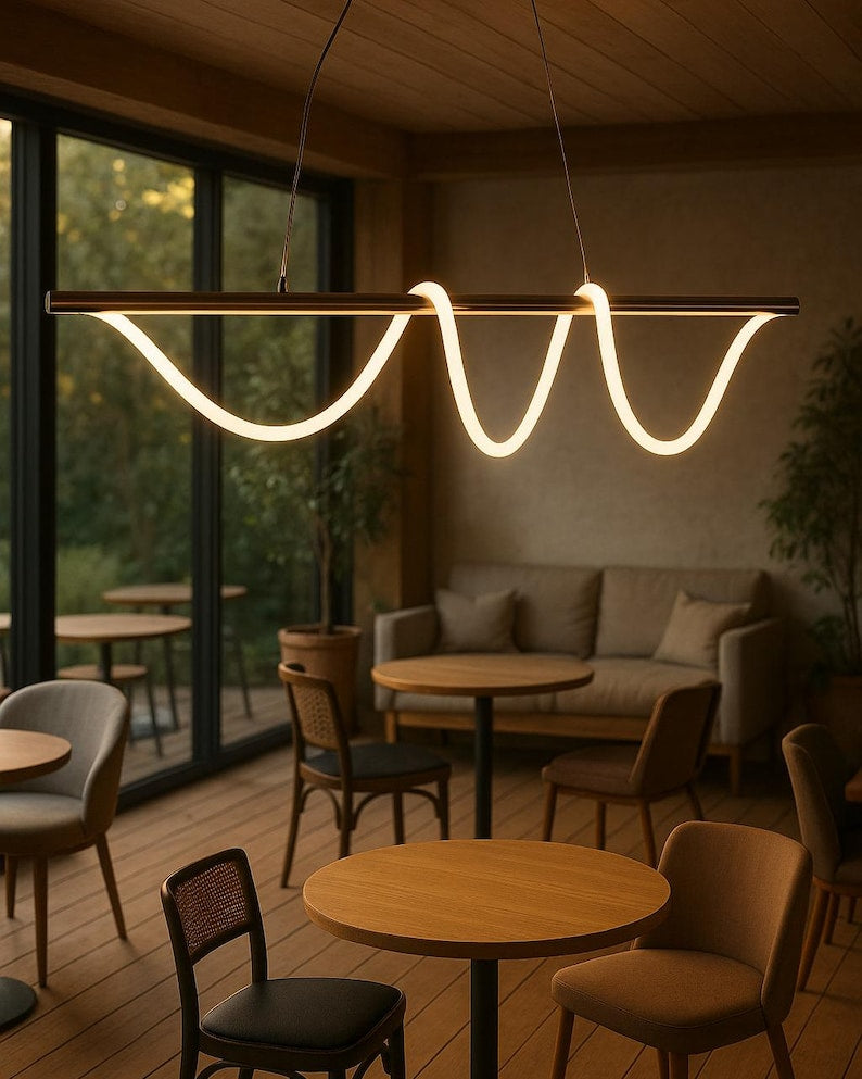 WAVE Free Form LED Pendant Light | Modern Linear Wave Ceiling Lamp | Custom Length Lighting for Dining Room or Office