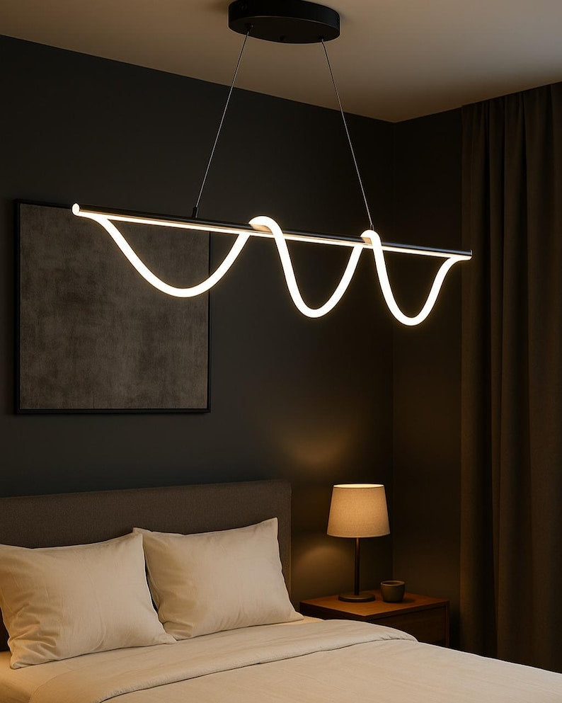 WAVE Free Form LED Pendant Light | Modern Linear Wave Ceiling Lamp | Custom Length Lighting for Dining Room or Office