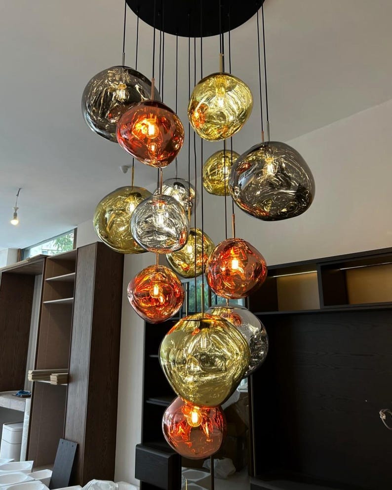 Lava Melted Pendant Light – Multi Light Cluster Ceiling Fixture – Modern Chandelier & 3 Color Options- Silver , Rose , Gold Pendant