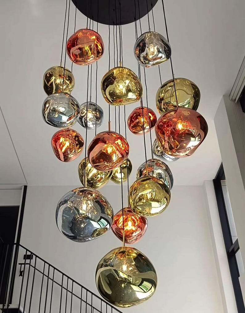 Lava Melted Pendant Light – Multi Light Cluster Ceiling Fixture – Modern Chandelier & 3 Color Options- Silver , Rose , Gold Pendant