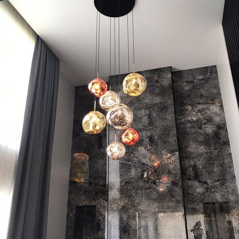 Lava Melted Pendant Light – Multi Light Cluster Ceiling Fixture – Modern Chandelier & 3 Color Options- Silver , Rose , Gold Pendant