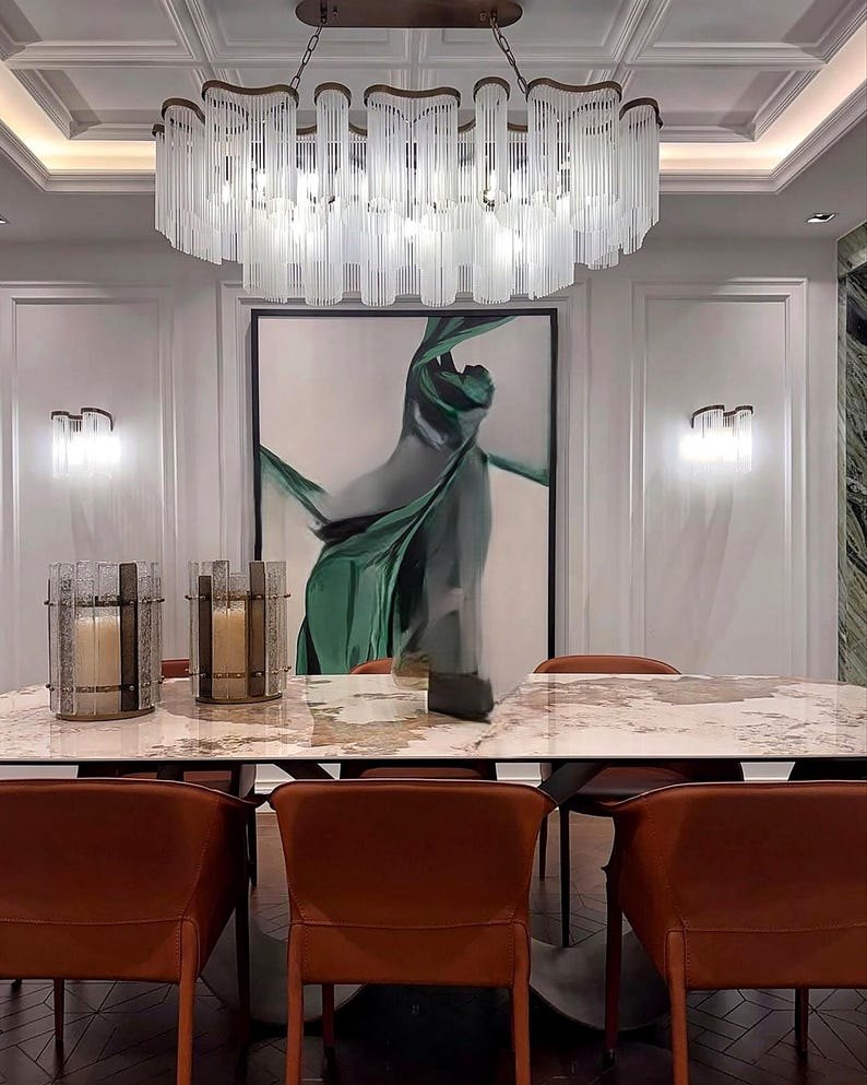 Luxury Wave Glass Chandelier | Tiered Art Deco Chandelier | Modern Classic Ceiling Light | Designer Dining Room & Foyer Lighting