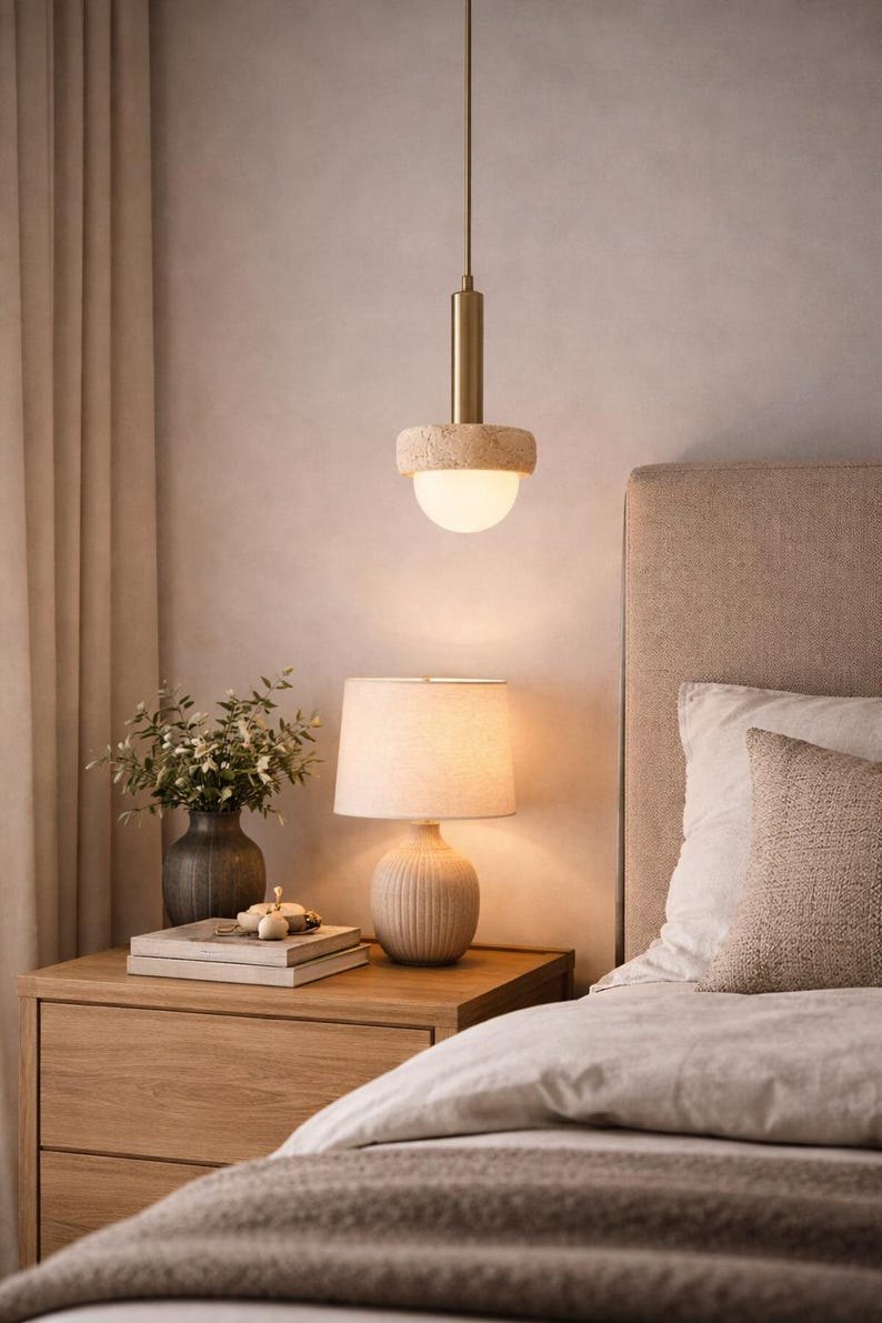 Sculptural Travertine & Brass Chandelier