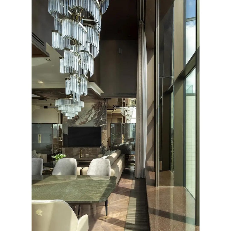 Handmade Crystal Chandelier, Gold Finish, Foyer Lighting